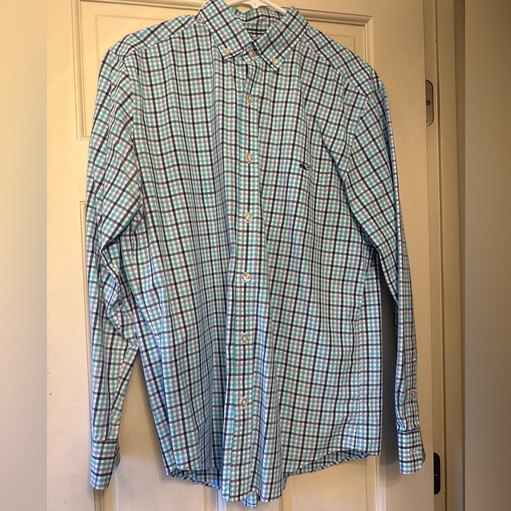 Vineyard Vine Men's Blue Checkered Shirt